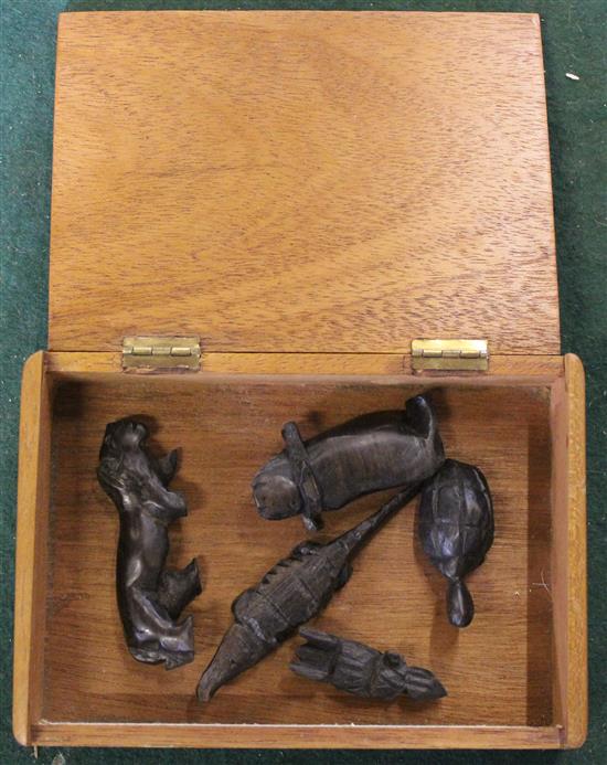 5 ebony carved animals